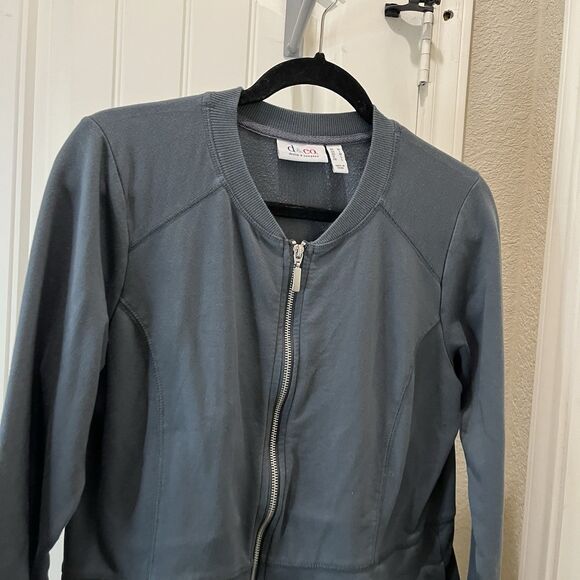 D &Co Denim & Company Jacket Womens M Gray Stretch Knit Zip Long Sleeve - Picture 2 of 11